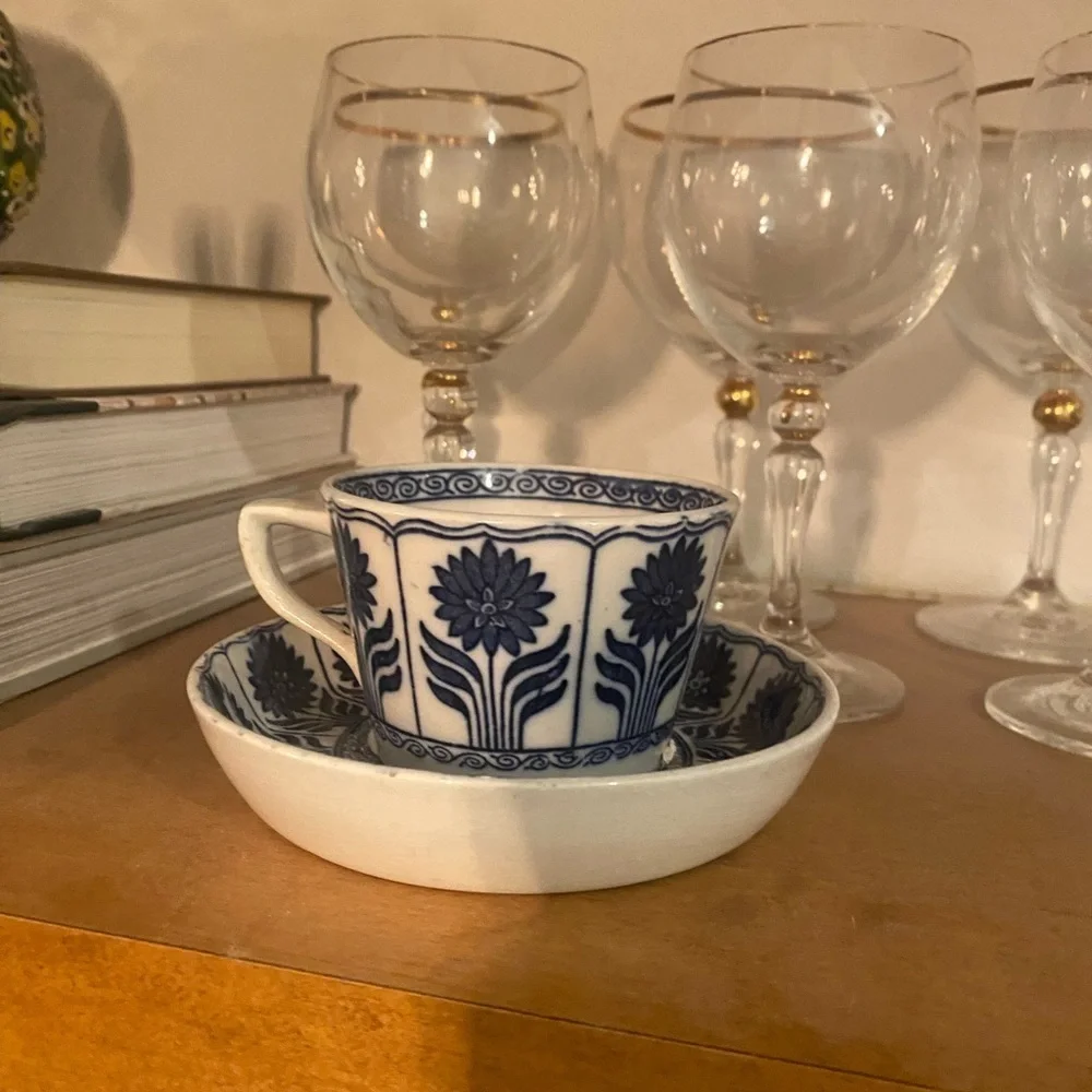 Antique Arita/Seto Export Porcelain Floral Panel Motif Cup & Saucer